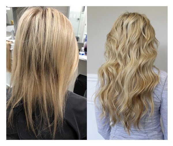 Tape in hair extension before and after